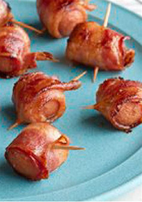 Smoky Bacon Wrapped Hot Dog Appetizer Bites — Hot Dogs Wrapped In Smoky