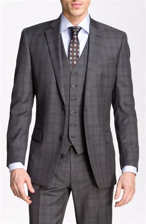 John Varvatos Chester Plaid Three Piece Suit In Gray For Men Charcoal