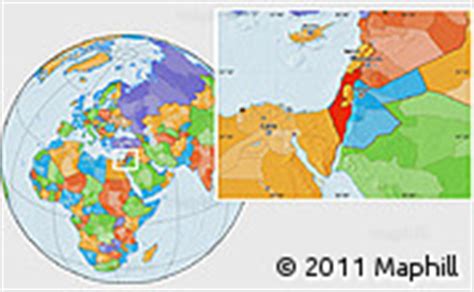 Detailed clear large political map of israel showing names of capital city, towns, states, provinces and boundaries with neighbouring countries. Physical Location Map of Israel