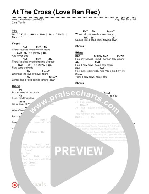 At The Cross Love Ran Red Chords Pdf Chris Tomlin Praisecharts