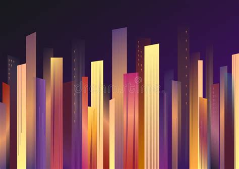 Colorful Skyscrapers Against The Night Sky Vector Illustration
