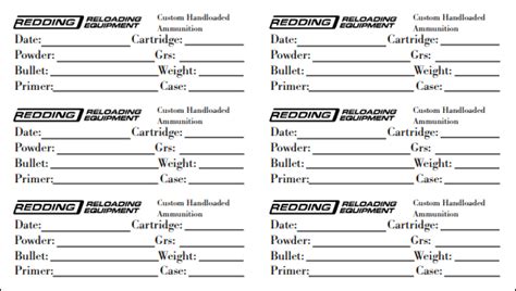 Free Printable Reloading Data Sheets And Box Label Templates Daily
