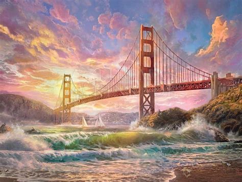Sunset On Golden Gate Bridge Thomas Kinkade Carmel Monterey