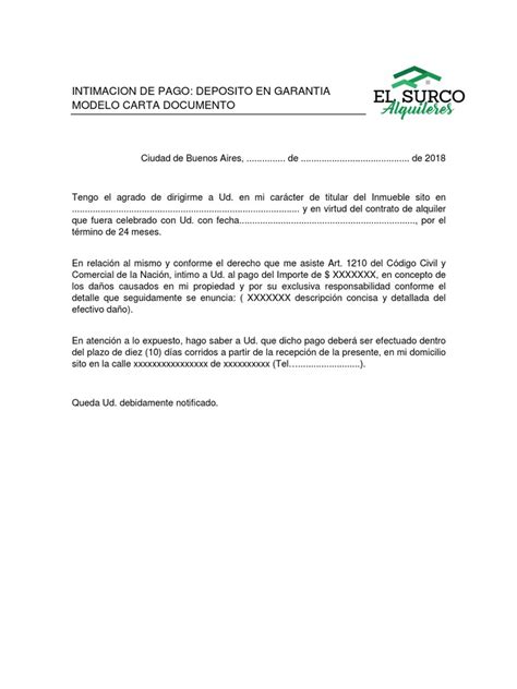 Modelo Carta Documento Intimacion Deposito Pdf