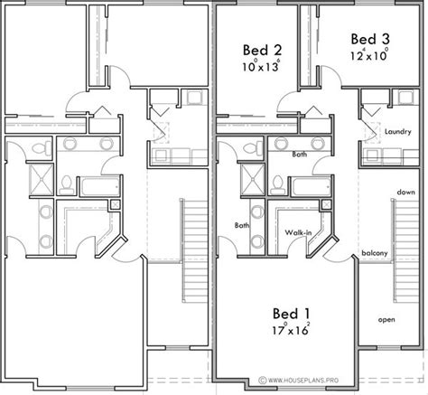 2 Unit 2 Story Modern Townhome Plan With Large Single Car Garage In