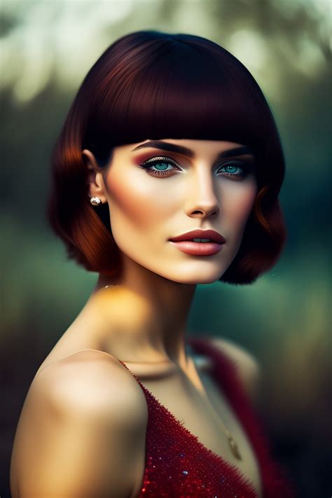 Lexica Analog Style Picture Of A Beautiful Russian Girl Short Bob Fringe Hair Garden