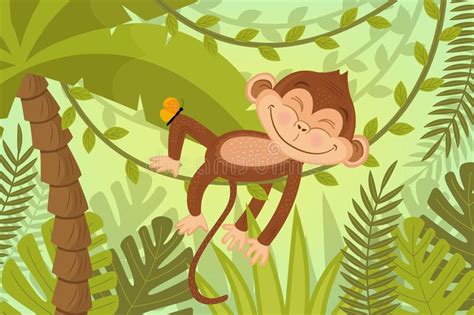 Photo About Monkey Sleeps On Vine Vector Illustration Eps