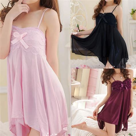 4 Colors Women Sexy Lace Bowknot Sleeping Dresses Lingerie Silk Nightgowns Female Night Gown