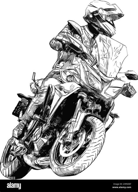 Biker On A Motorcycle Riding Fast On The Road White Silhouette Of A