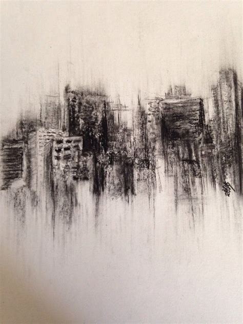 Fading city - original charcoal drawing - landscape skyline on Etsy, $25.00 | Landscape drawings ...