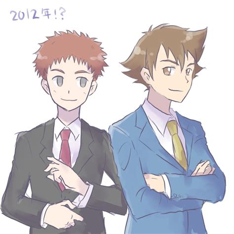 Izumi Koshiro Yagami Taichi Digimon Highres Boys Crossed Arms Formal Multiple Boys