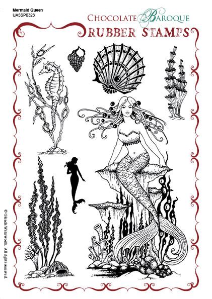 Mermaid Queen Rubber Stamp Sheet A5 Chocolate Baroque