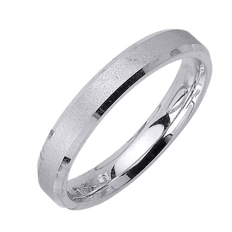 Womens 14k White Gold 4mm Brushed Center Beveled Edges Comfort Fit