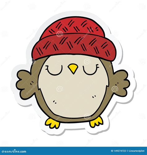 Sticker Of A Cute Cartoon Owl In Hat Stock Vector Illustration Of