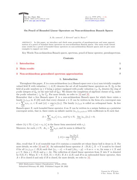 Pdf On Pencil Of Bounded Linear Operators On Non Archimedean Banach Spaces