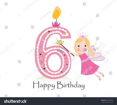 Happy Sixth Birthday Candle Baby Girl Stock Vector 399467659 Shutterstock