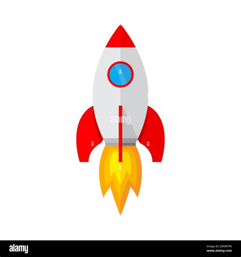 Colored Rocket Ship Icon In Flat Design Simple Spaceship Icon Isolated