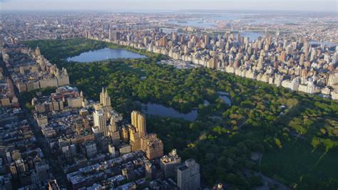 Aerial View Of Central Park In New York City Usa At Sunset During The