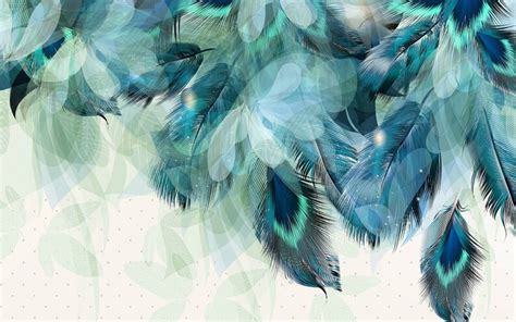 Nordic Minimalism Blue Feather Wallpaper Mural Exquisite Etsy Uk