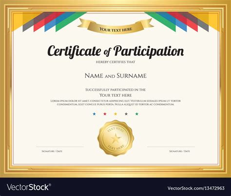 Certificate Of Participation Template With Gold Border And Color