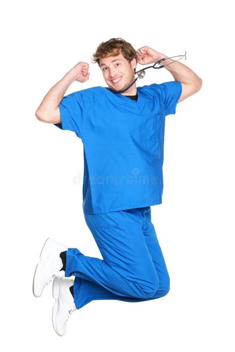 Happy Male Nurse Doctor Jumping Stock Photo Image 22660276