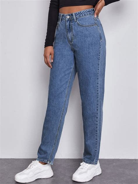High Waist Slant Pocket Mom Jeans In 2022 Mom Jeans Mommy Jeans