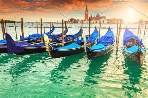 Gondolas In Venice Italy Featuring Adriatic Attraction And Beautiful