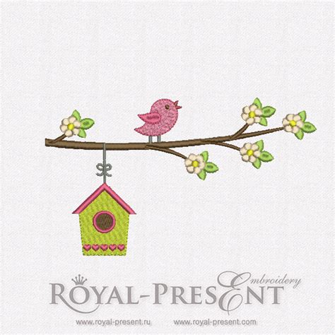 Bird And Birdhouse Free Machine Embroidery Design Royal Present Embroidery
