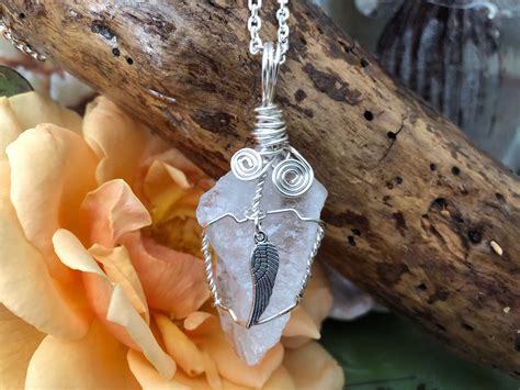 RAW Crystal Quartz Necklace Pendant Wire Wrapped In Silver Etsy Raw