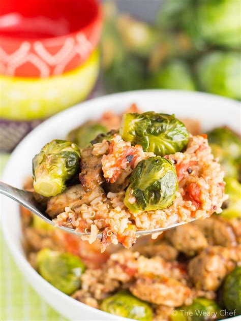 Top with fresh mint and green onion. 30-Minute Quinoa Recipe with Sausage and Brussels Sprouts ...