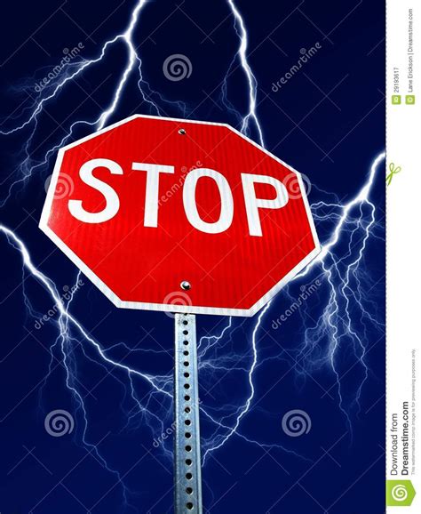 Danger Stop Sign With Lightning Stock Illustration Illustration Of