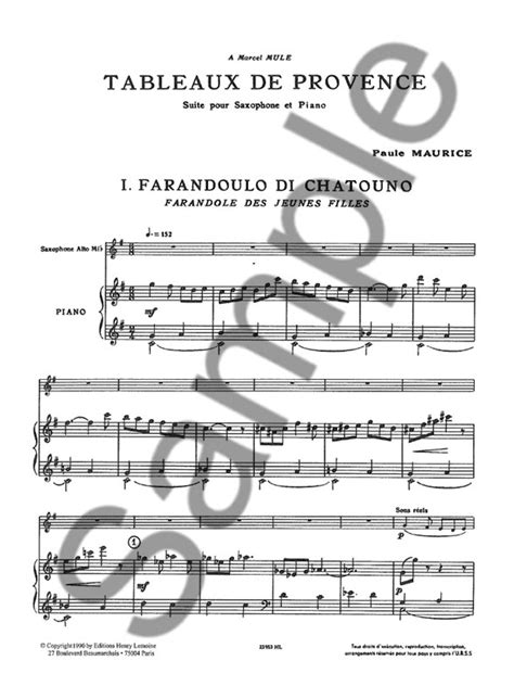 Tableaux de provence alto saxophone and piano score lemoine, henry. Paule Maurice: Tableaux de Provence (Saxophone-Alto ...
