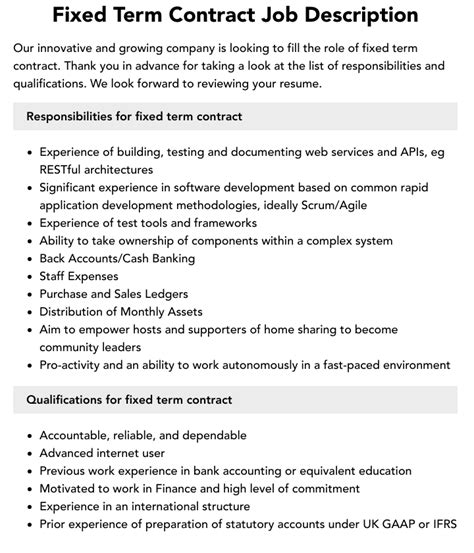 Fixed Term Contract Job Description Velvet Jobs