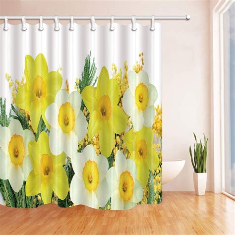 Bpbop Spring Yellow Flowers Polyester Fabric Bathroom Shower Curtain