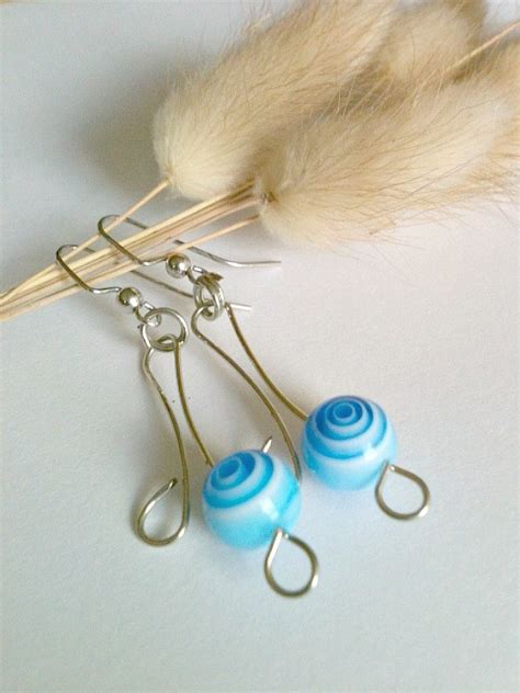 Blue Bead And Wire Wrapped Earrings Etsy