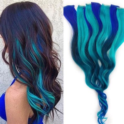 Ombre Turquoise Teal Blue Tip Dyed Hair Extension Teal Hair 22