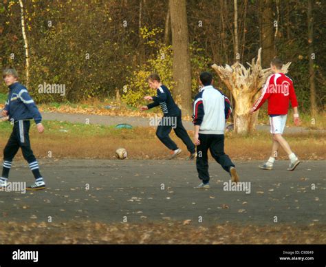 Students Playing Soccer Stock Photo Alamy