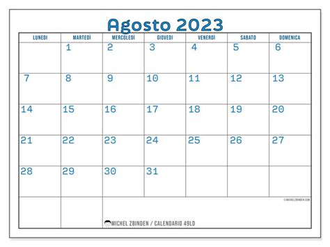 Calendario Agosto 2023 Da Stampare “49ld” Michel Zbinden It