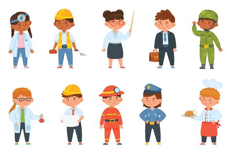 Cartoon kids of different professions, children in professional