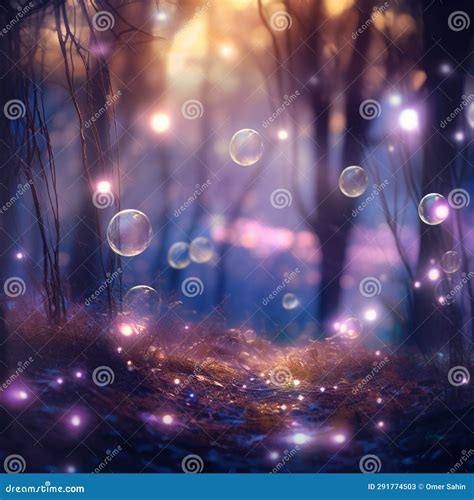Dreamy Celestial Forest with Colorful Bokeh Lights Stock Illustration