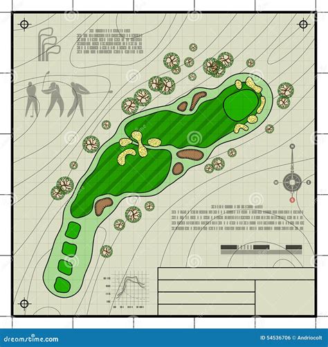 Golf Course Layout Blueprint Drawing Stock Vector Illustration Of