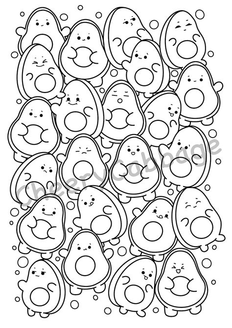 Kawaii Avocado Coloring Page Cute Doodle Coloring Page Etsy Kawaii