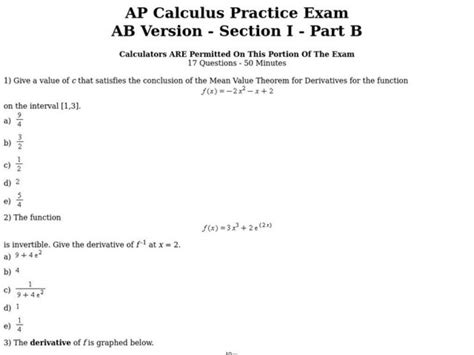 Ap calculus bc 2017 free response question 2. AP Calculus Practice Exam Worksheet for 11th - 12th Grade ...