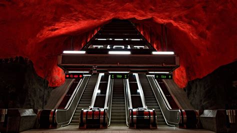 Wallpaper Id Stockholm Metro Tunnel Escalators Architectural Column Low Angle View