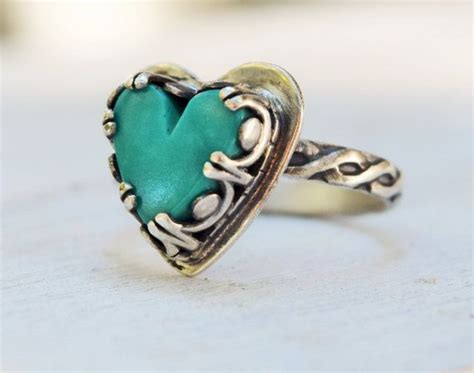 Size 8 5 Sterling Silver Turquoise Ring Heart Shaped Gemstone By