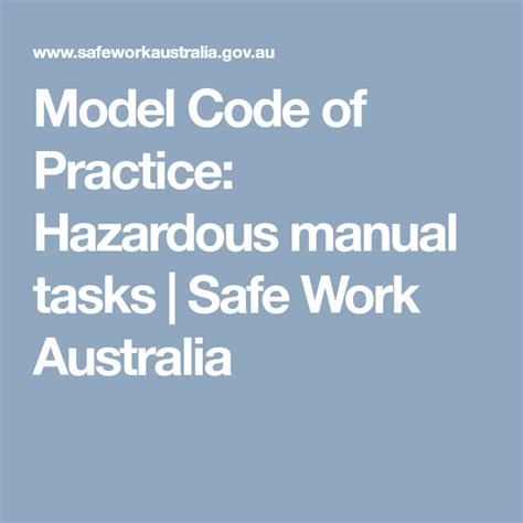 Model Code Of Practice Hazardous Manual Tasks Safe Work Australia