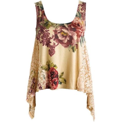 Lace Inset Tank Uyu Liked On Polyvore Featuring Tops Shirts