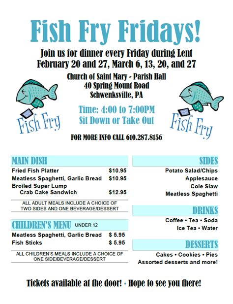 Church Of St Mary Fish Fry Fridays February 20 And 27 March 6 13