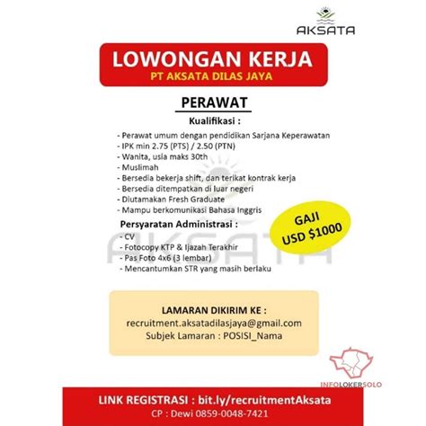 Lowongan kerja pt pos indonesia about pt. Lowongan Kerja Perawat PT Aksata Dilas Jaya di Solo - INFO LOKER SOLO