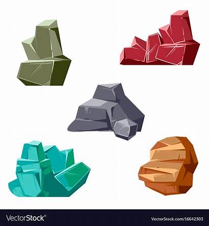 Cartoon Rocks Minerals Isometric Crystals